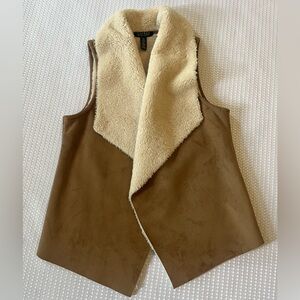 Lauren Ralph Lauren Faux Suede and Fur Vest; Women’s Petite Medium; rodeo chic